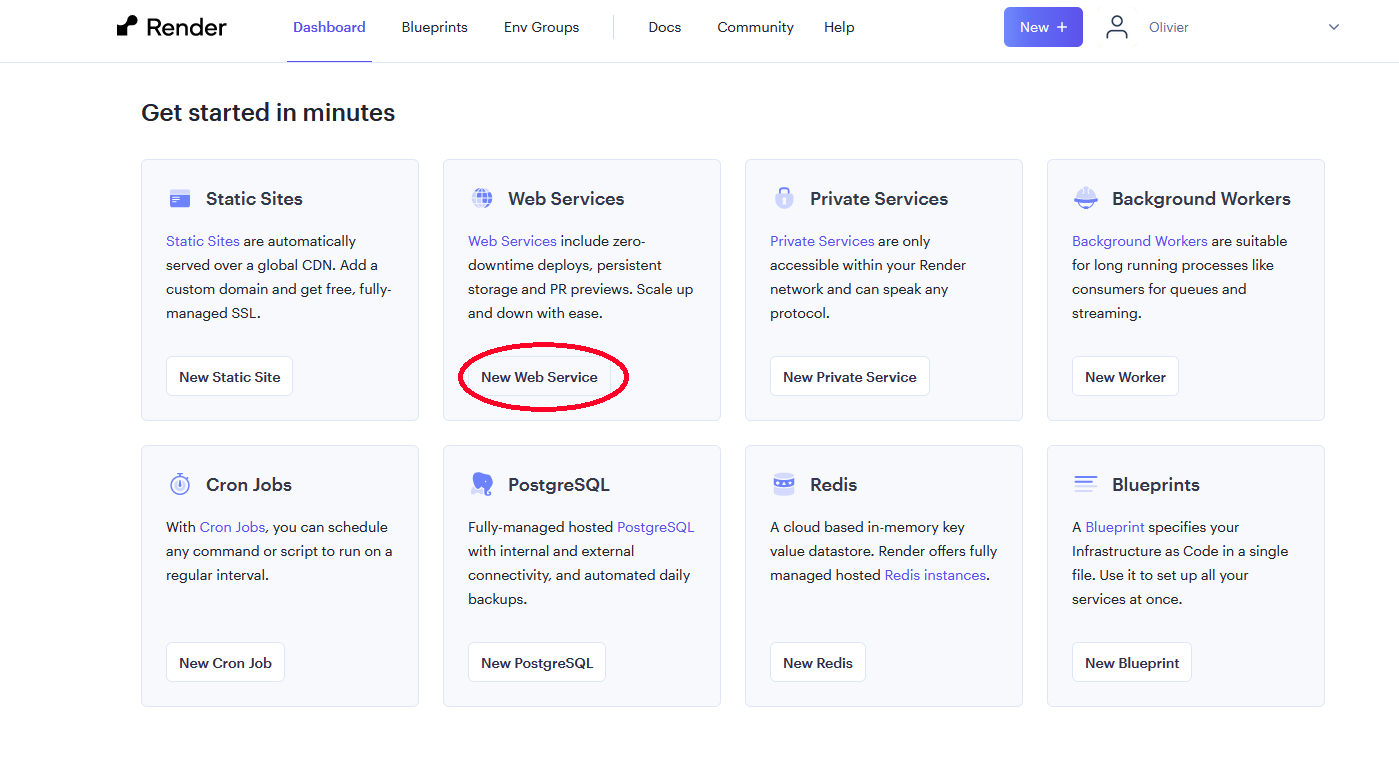 image create a new web service